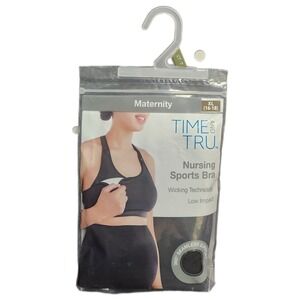 XL 16-18 Time and Tru Womens Maternity Nursing Sports Bra Black Low Impact New